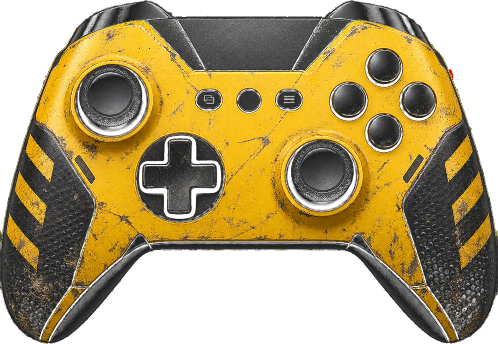 A yellow and black game controller